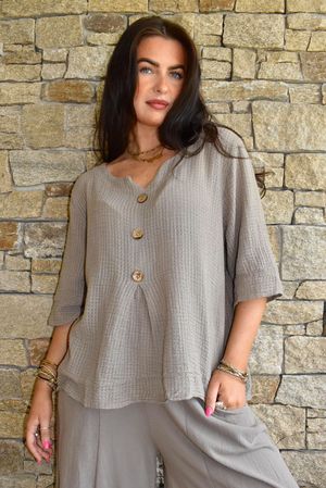 Andi Basket Linen Blend Top Earth